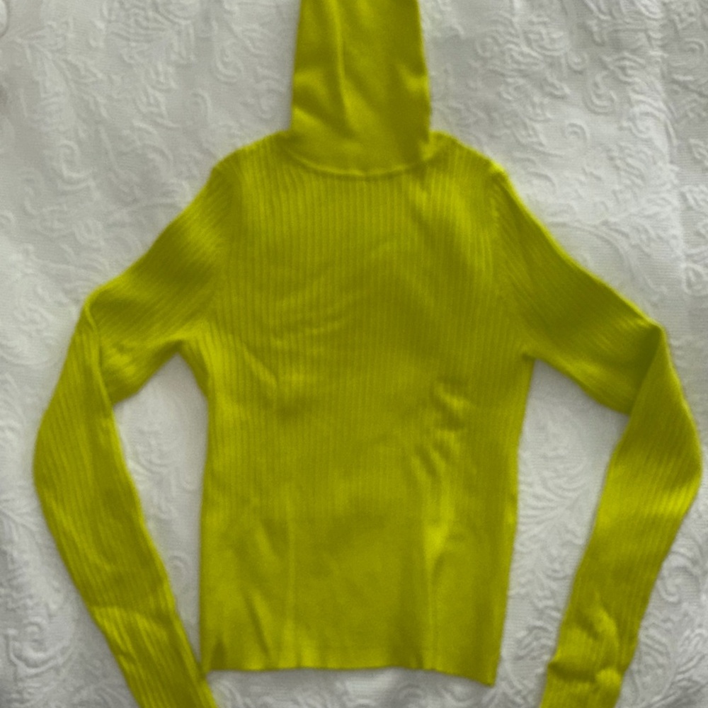 Zara Vibrant Yellow neon green Turtleneck Sweater stretch thick knit warm